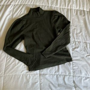 Dark Green Puff Sleeve Mock Turtleneck Top GAP